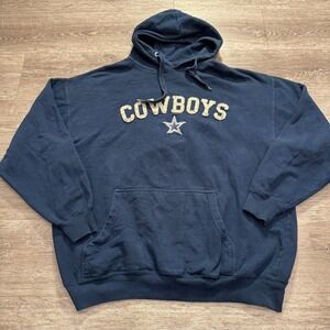 Vintage Cowboys Hoodie Womens Large Blue Pullover Drawstring‎ Logo Spellout Star